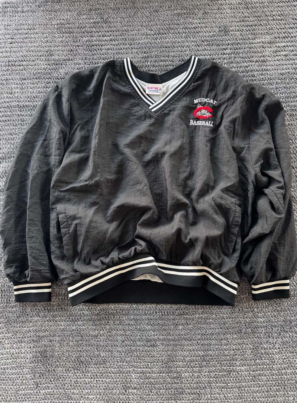 Vintage Y2K Black V-Neck Nylon Pullover Windbreaker Jacket
